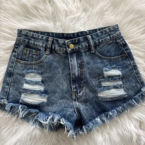 SHEIN Blue Distressed Jean Shorts